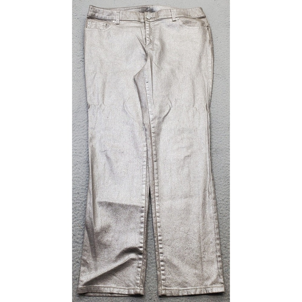 Chico's Platinum Jeans Womens 10 Multi Denim Metallic Coated Straight Mid Rise